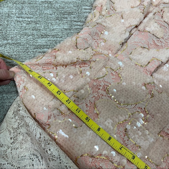 Anthropologie Eva Franco  Blush Gold Sequin Lace Fit and Flare Dress 8 - Picture 11 of 14